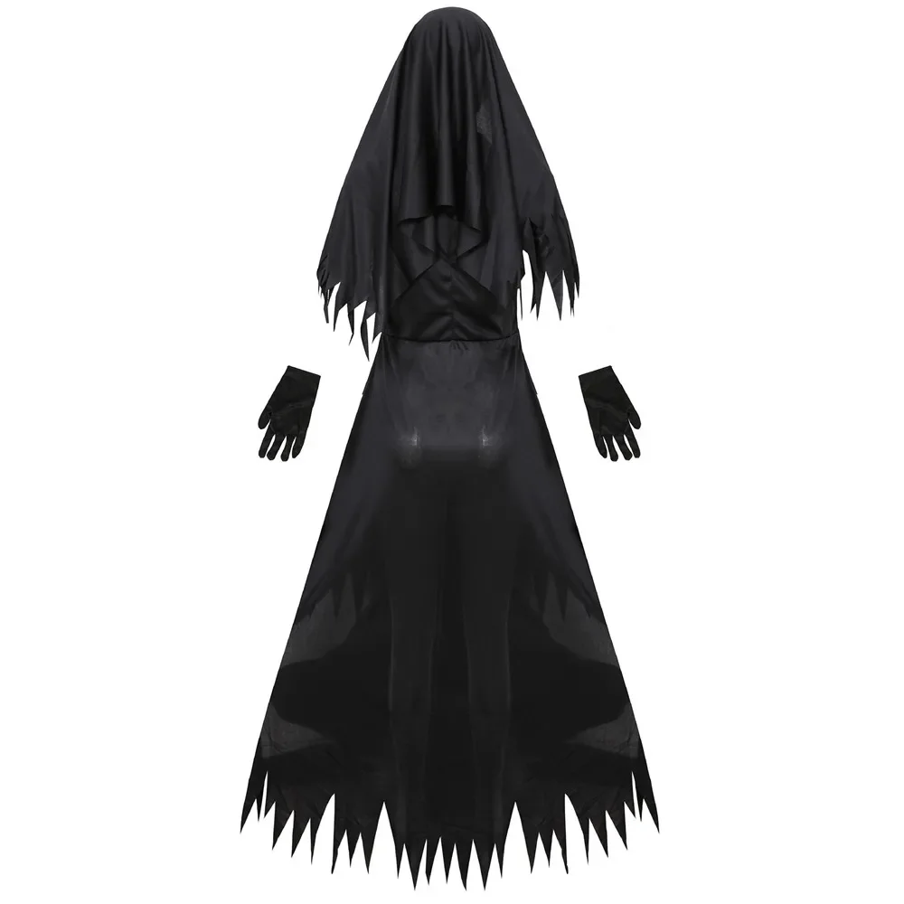 Adult Nun Costume Black Robe Religious Costumes Cosplay Witch Vampire Lady Dress Halloween Carnival Suit