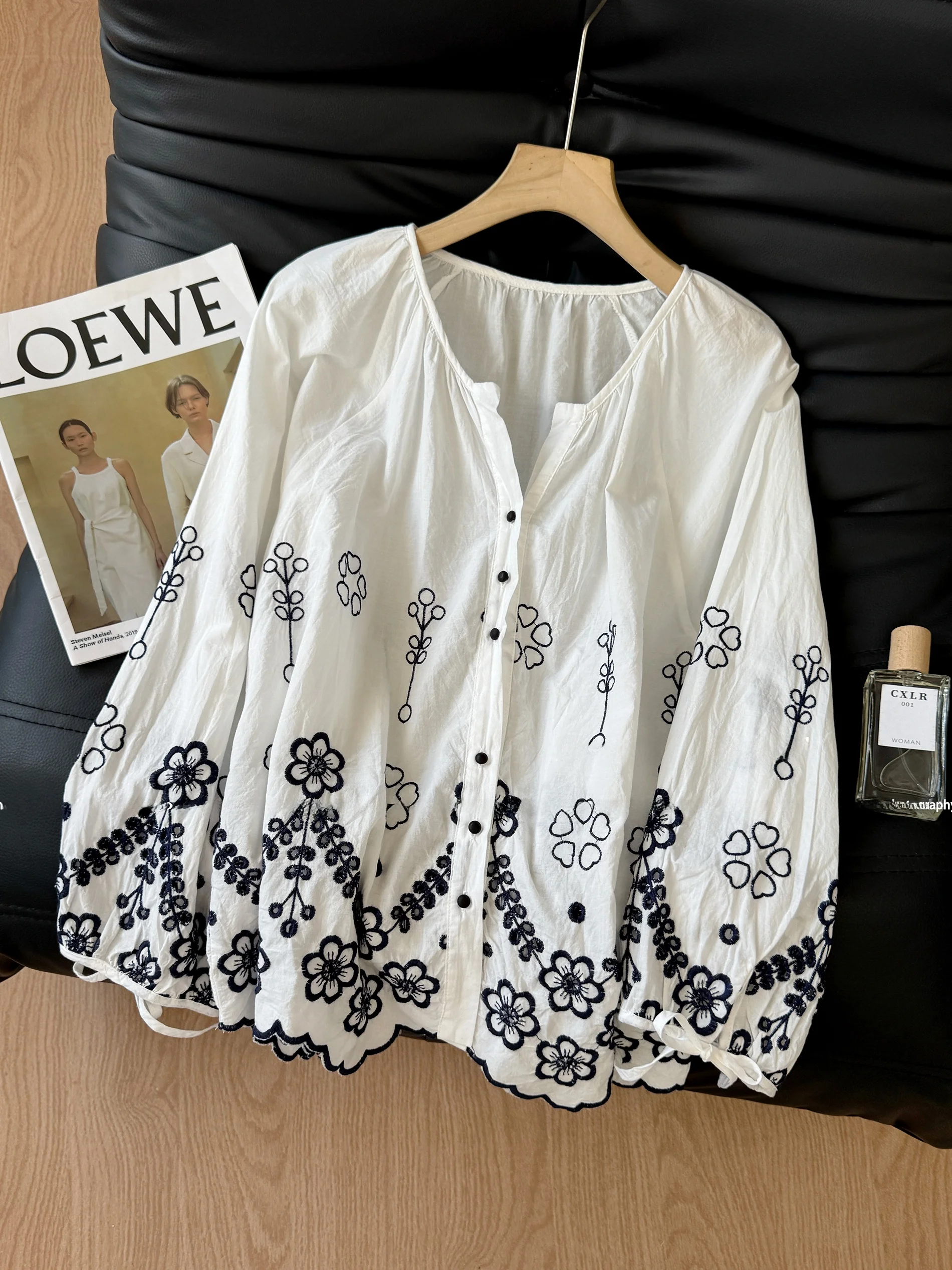 

Ele Long Sve Embroidered irt Women's Loose Lazy Sle Asymmetrical Hem Cotton Linen Blend Comfortable Breathable