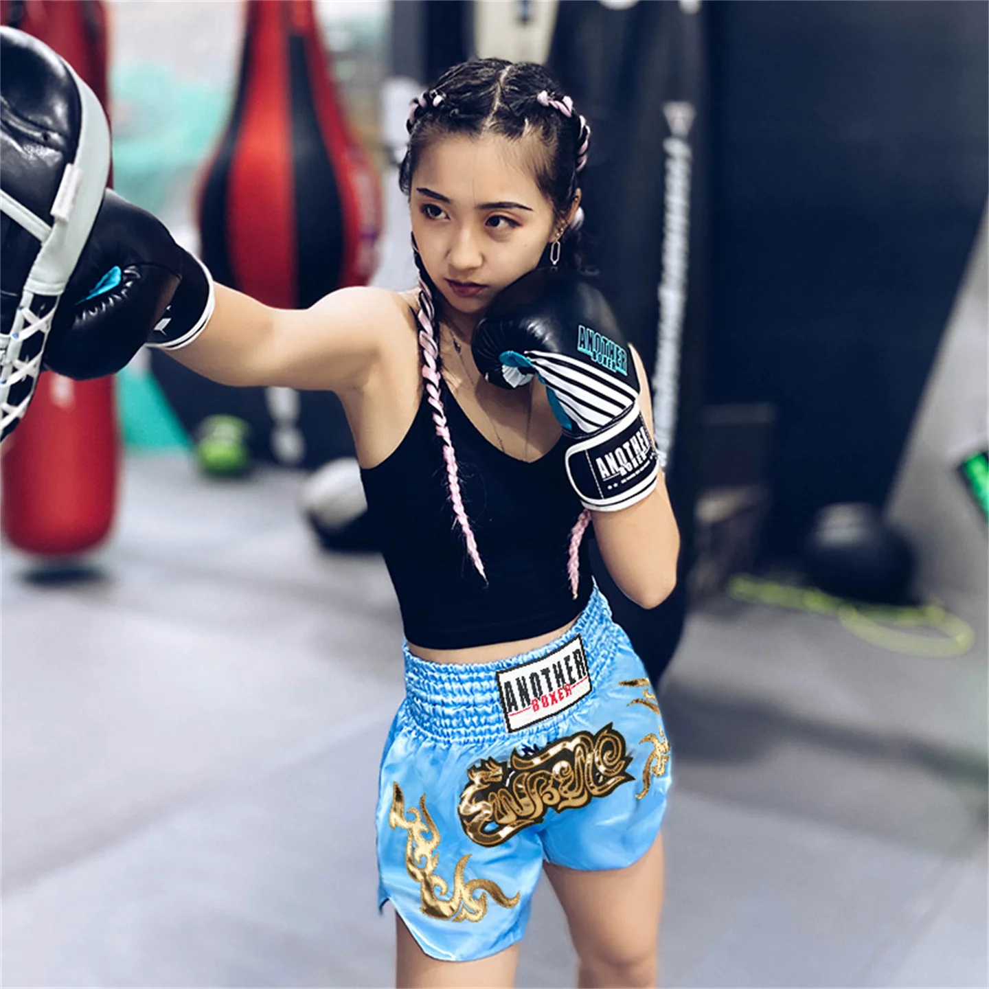 Anotherboxer Muay Thai Shorts Authentic Embroidery Boxing Trunks Adults And Children Free Fighting Sanda Training Half Pants