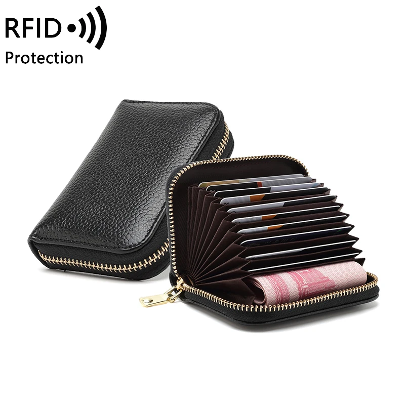 RFID-Diebstahlschutz-Kartenetui aus echtem Rindsleder – tragbare Multi-Karten-Geldbörse, kleine modische Mini-Münzbörse