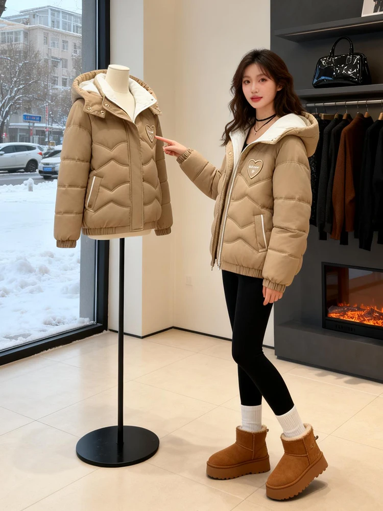 เสื้อโค้ทผู้หญิงมีฮู้ด บุผ้าฝ้ายออร์แกนิค  แฟชั่นสำหรับฤดูหนาว  ใส่ได้หลากหลาย  ป้องกันรังสียูวี