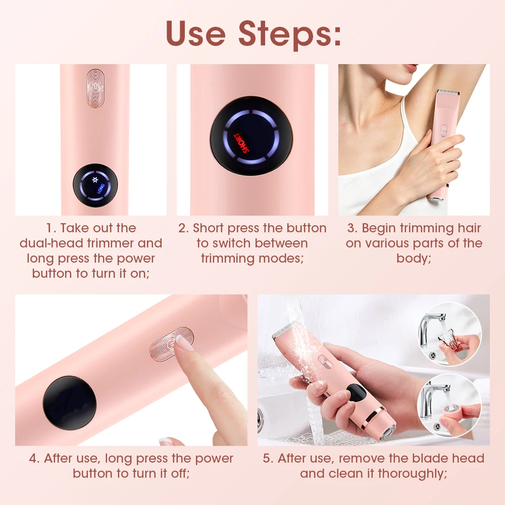2-in-1 Elektrorasierer für Frauen, wasserdichter Bikini-Trimmer mit zwei Köpfen, Körper- und Gesichtshaarentfernung, Damenrasierer, Körper-Epilierer – Detail 8
