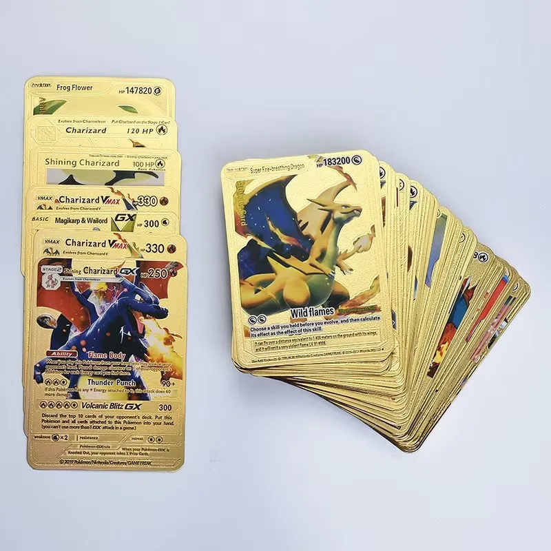 New 11pcs Pokemon Cards Metal Gold Vmax GX Energy Card Charizard Pikachu Rare Collection Battle Trainer Card Child Toys Gifts