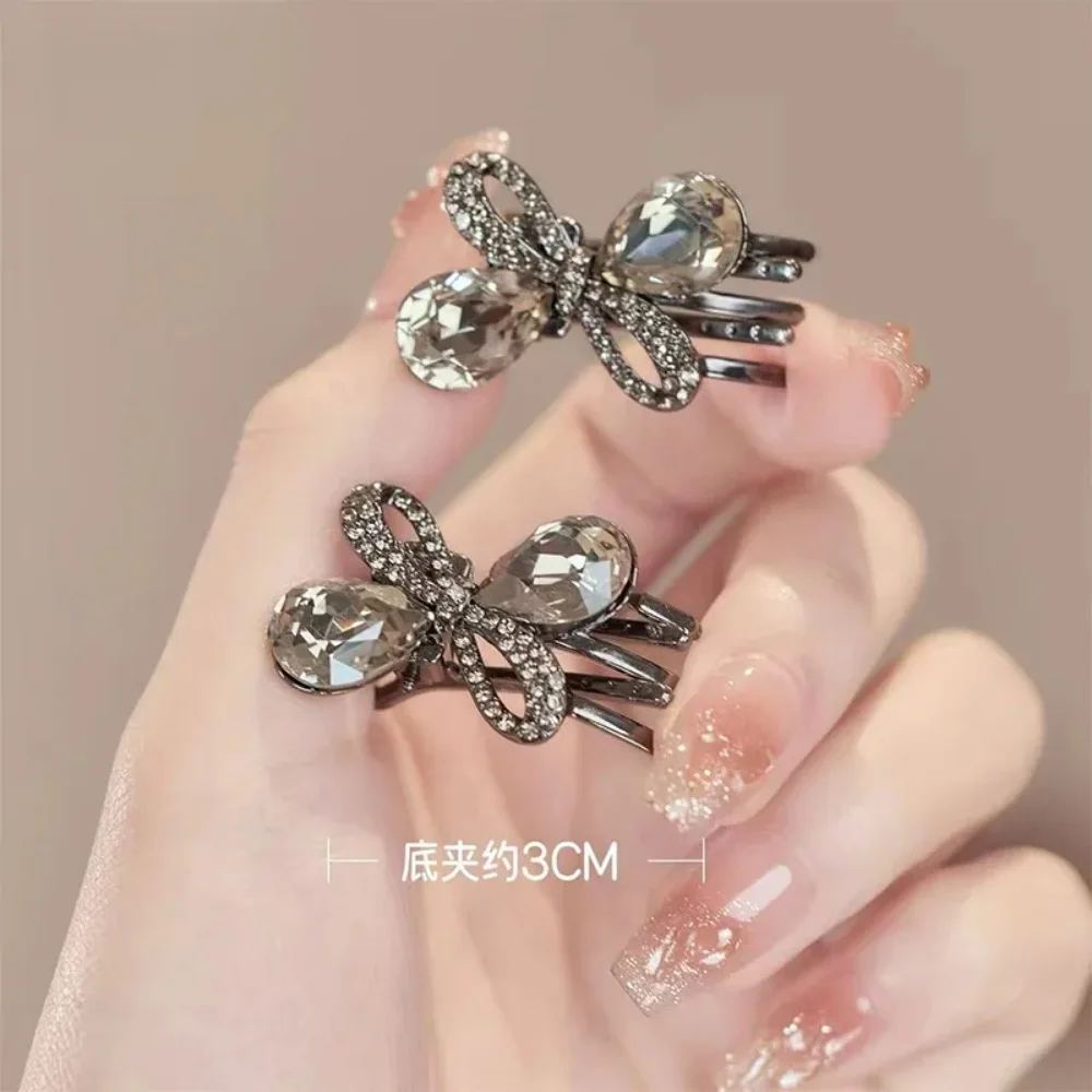Bow Rhinestone Alligator Hair Clips Dopamine Crystal Hollow Alloy Side Bangs Barrettes Elegant Women Hair Accessories