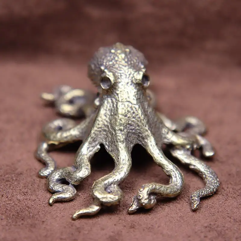 1Pc Octopus Statue Metal Brass Tea Pet Table Ornament Lucky Home Decorations Accessories Antique Tea Set Craft Home Decoration view 5