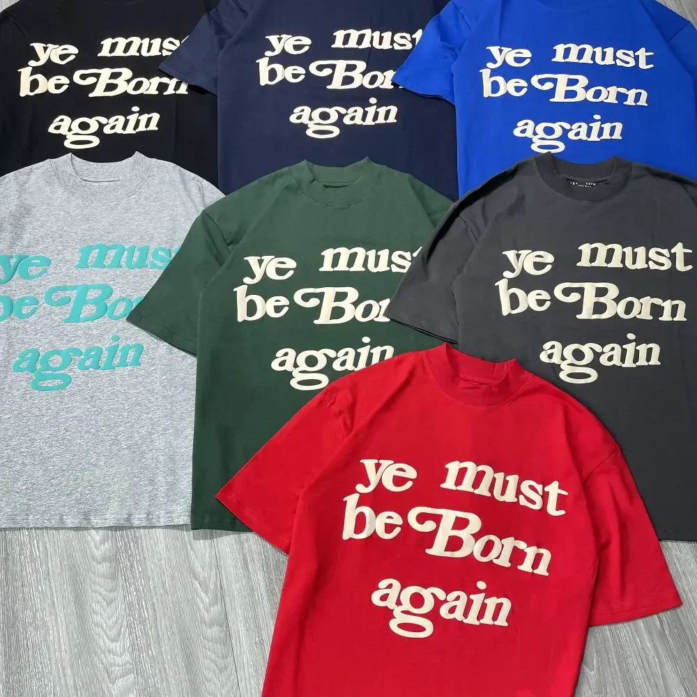 

Yao888 CPFM KANYE YE MUST BORN AGAIN Pure Cotton Fashion Tops Tee Foam Print Streetwear Casual Oversize T Shirt For Men