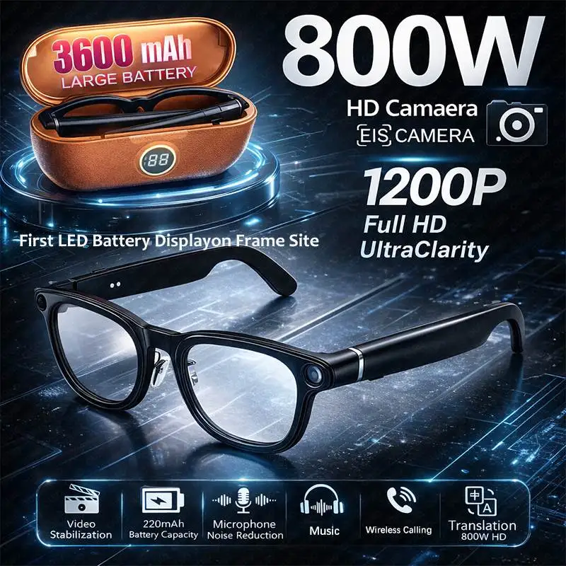 

Smart AI Camera Glasses 1200P HD Video 800W Camera EIS Stabilization Translation Calling 3600mAh Long battery life Smart Glasses