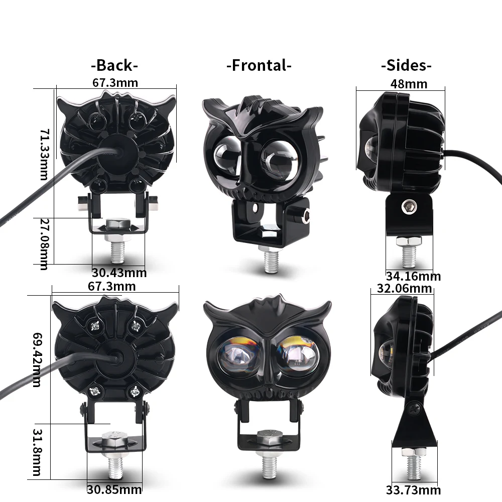 Led Motorcycle Headlight Owl Design High Low Beam Strobe Flash Dual Color White Yellow Spotlights Scooter Running Fog Light 12V