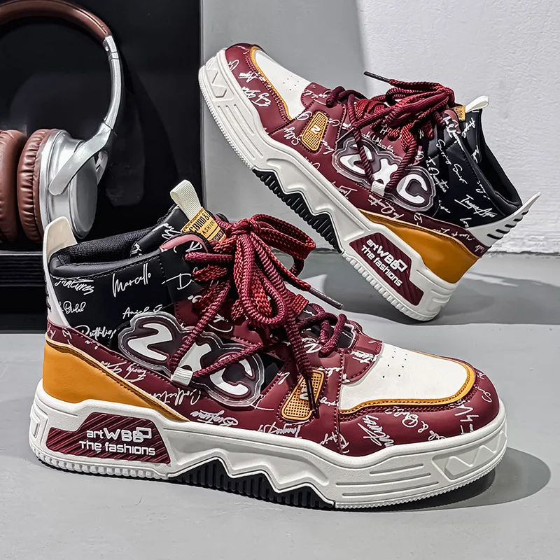 

Korean Version Skateboard Shoes Man High Top Shoes Platform Hip Hop Streetwear Shoes Men Comfort Non-slip Men's Skate Sneakers