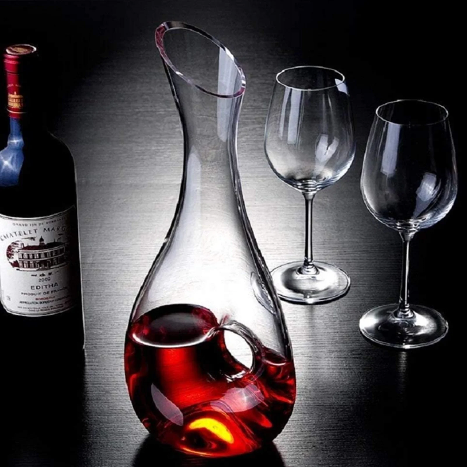 1.2 litre lead-free premium crystal glass red wine decanter, snail shaped wine bottle design, clear glass decanter wine accessor