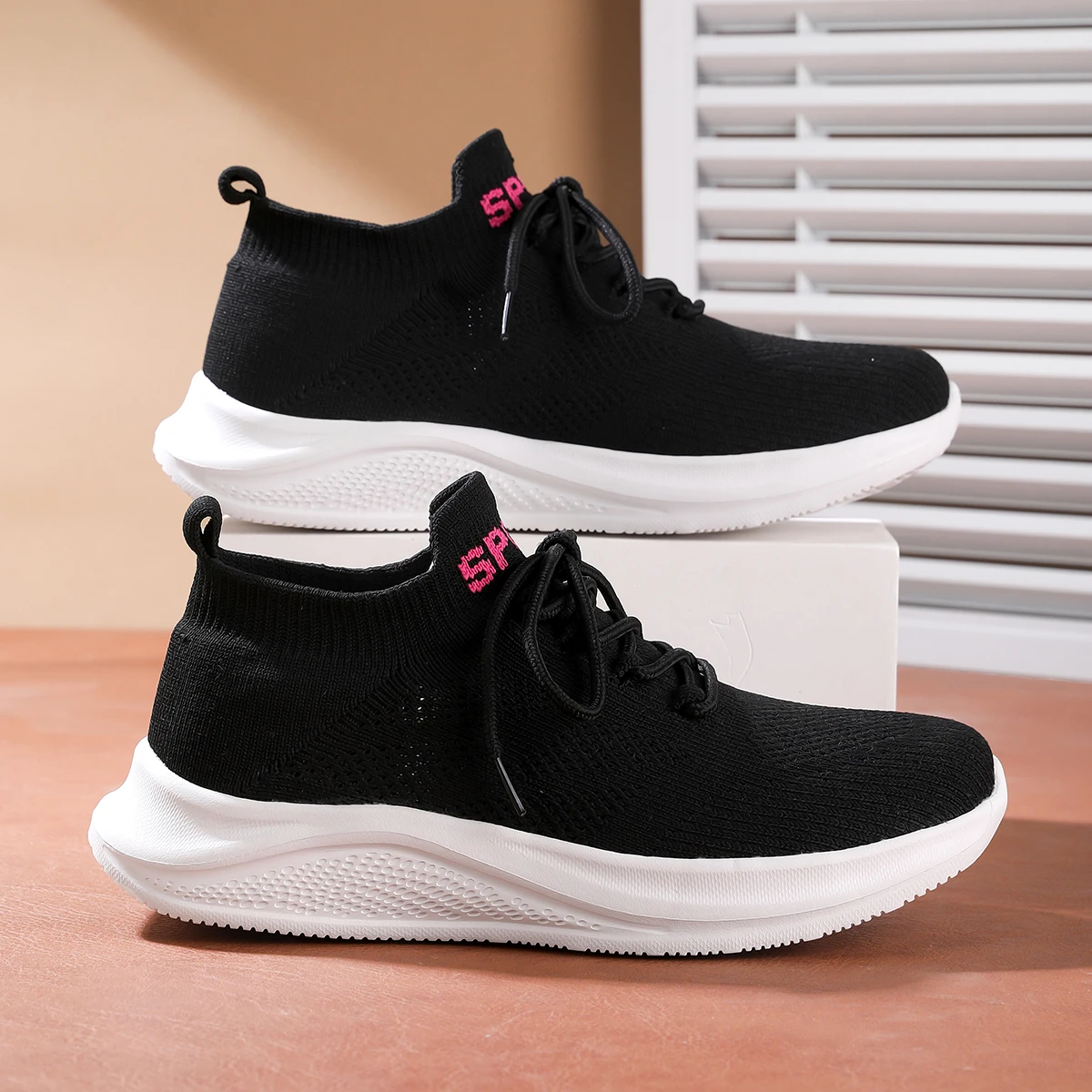 Women Knitted Sock Dance Shoes Breathable Mesh Lace-up Modern Jazz Square Dance Sneakers Soft Sole Women Dancing Footwear W0069