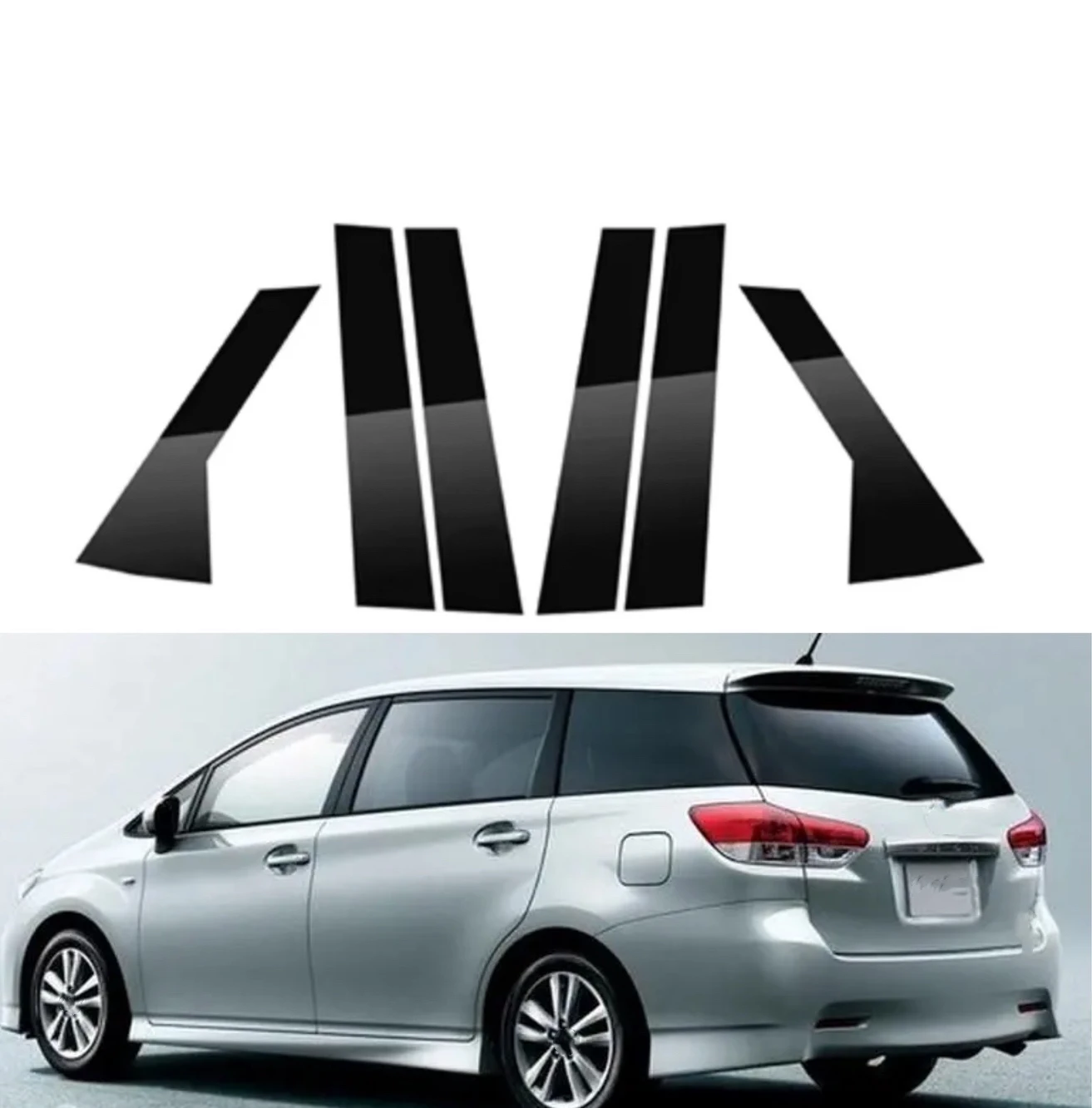 Glossy Black Pillar Post Fit  For Toyota Wish AE20 2009-2017  Window Door Column B C Mirror Effect Cover Trim PC Sticker