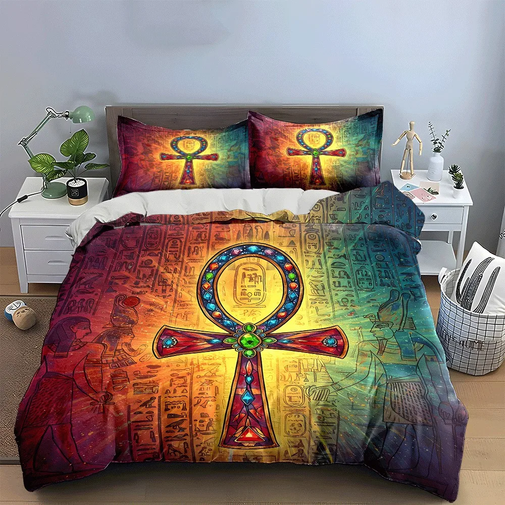 

"Egyptian-Inspired Ankh Set Design" Exquisite three-piece bedding set gift for kids and adults