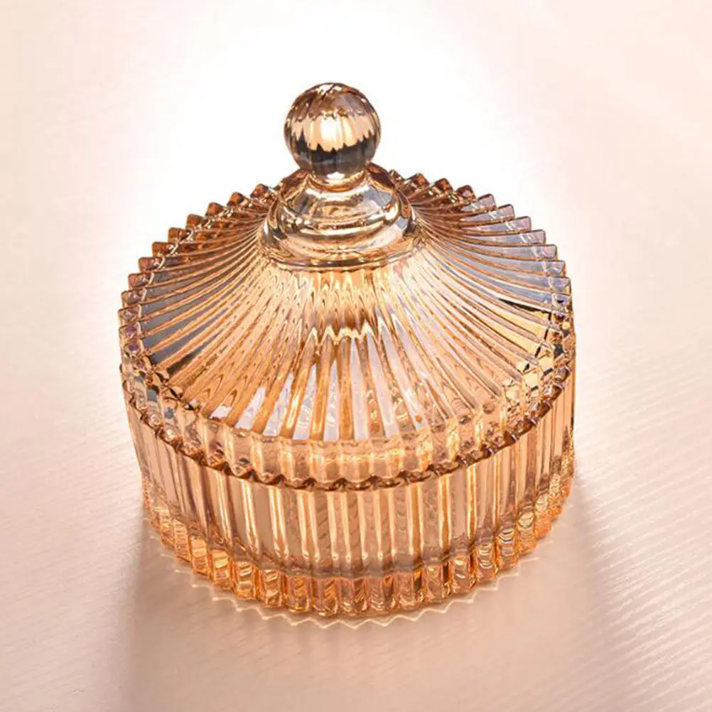 

Стеклянная банка для хранения из хрустального стекла, маленькая, цветная, с граненым дизайном, для домашнего декора, свадебная, для конфет, закусок, печенья