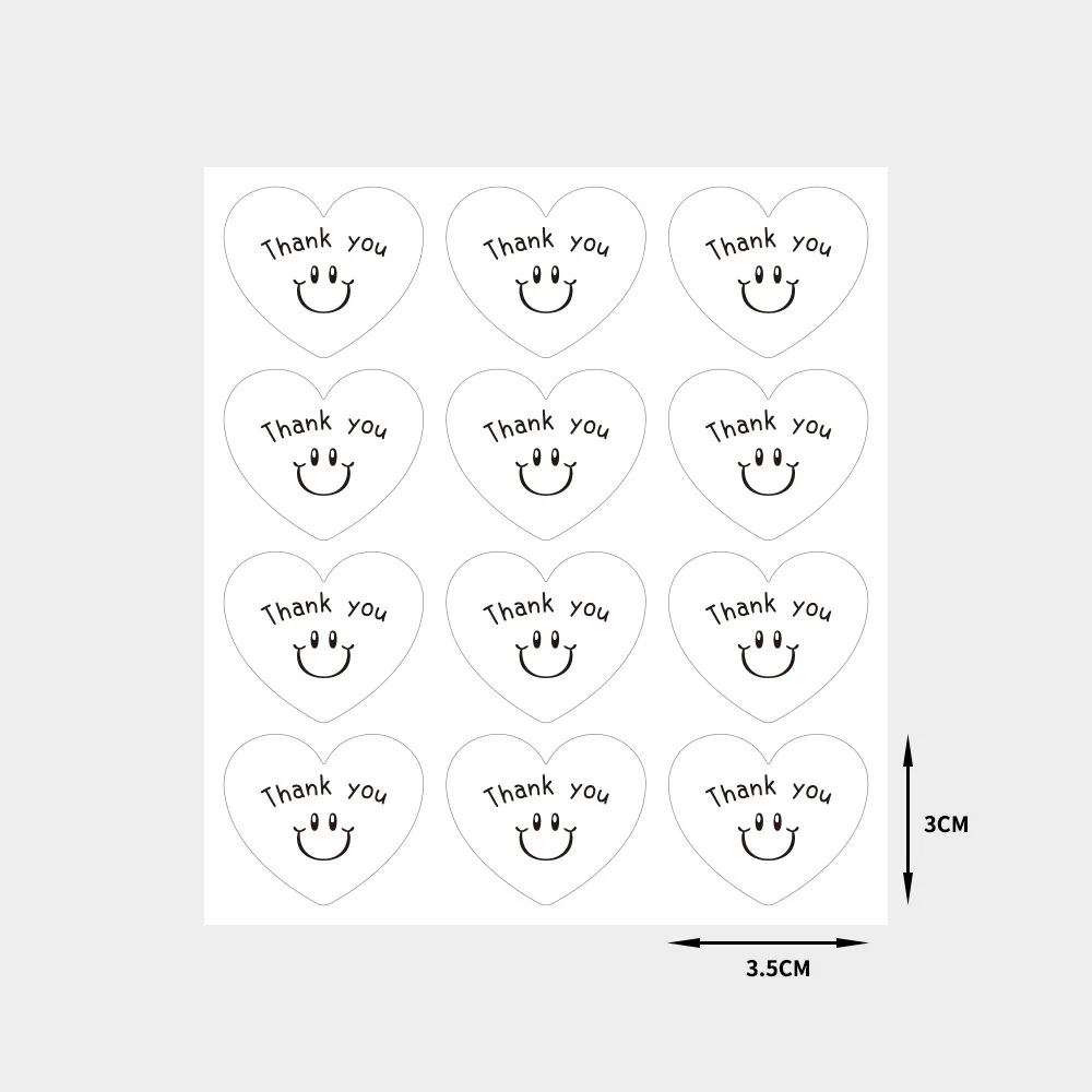 120pcs Cute Heart Thank you Stickers White Adhesive Smile Sticker Labels for Cards Envelope Wedding, Gift Wraps Business Package