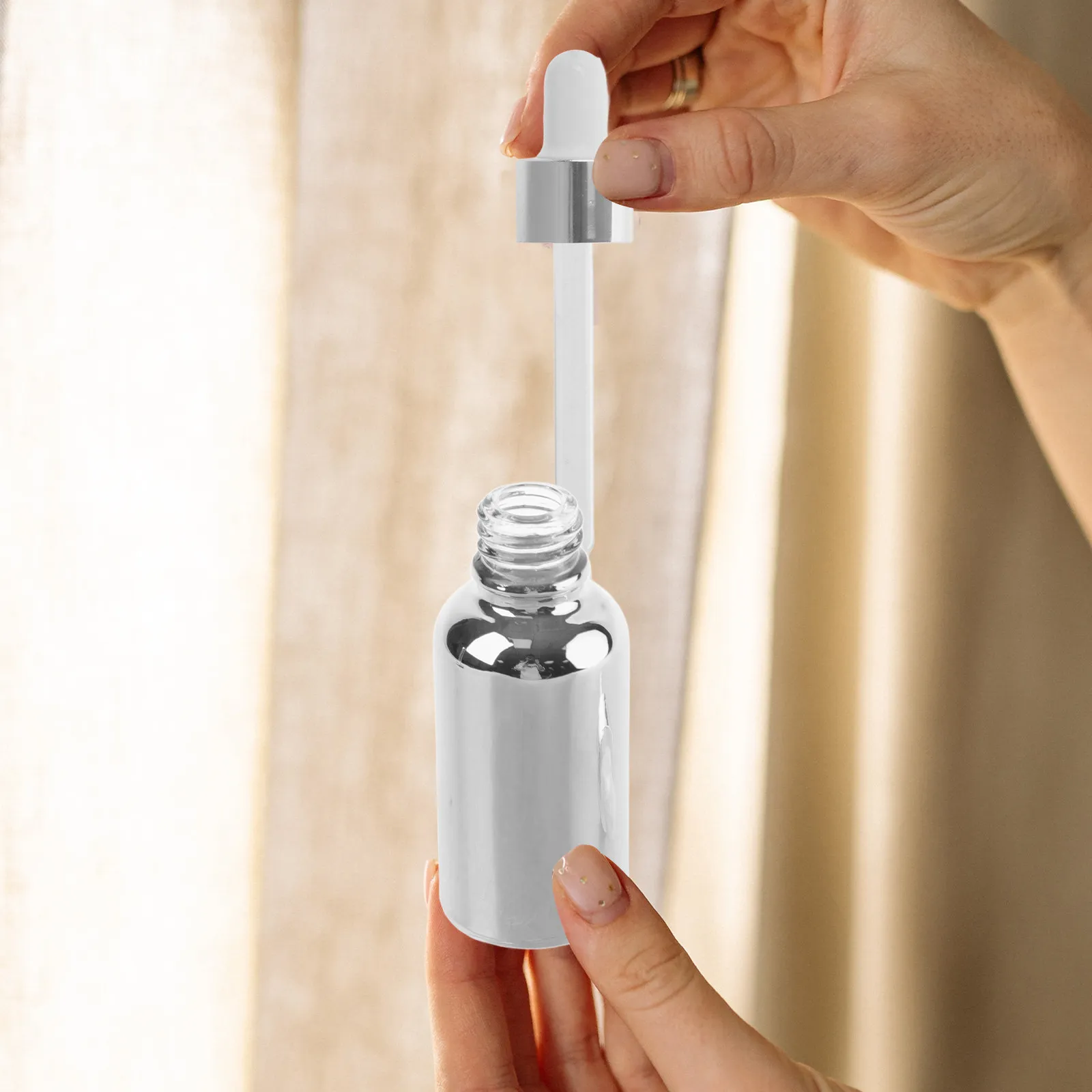 

10 шт. серебряных флаконов для эфирных масел с пипеткой, 30 мл, стеклянные, герметичные, для хранения и путешествий