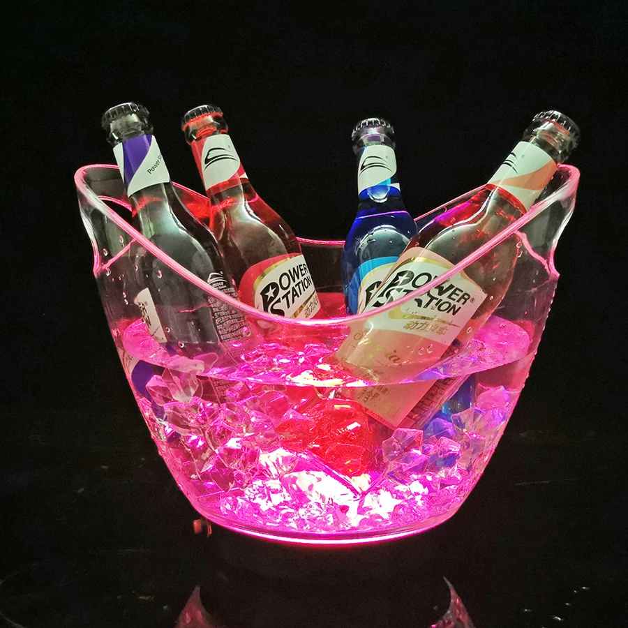 

Chargeable LED Ice Bucket 4L Large Champagne Beer Wine Cooler Holder Colorful Changing Lighted Tub Rack