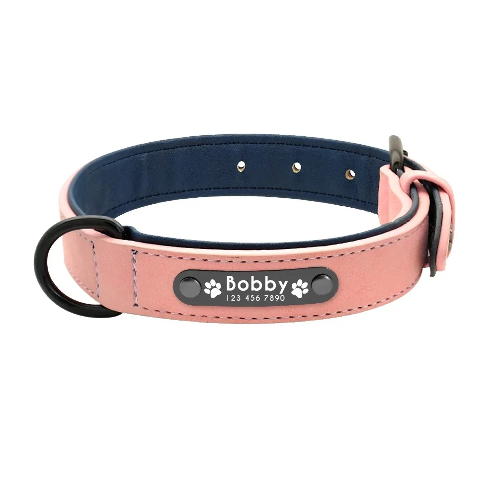 Gepersonaliseerde naam ID-tags Halsbanden Aangepaste tekstnaam Leren halsband voor kleine, middelgrote en grote honden Pitbull Bulldog Beagle