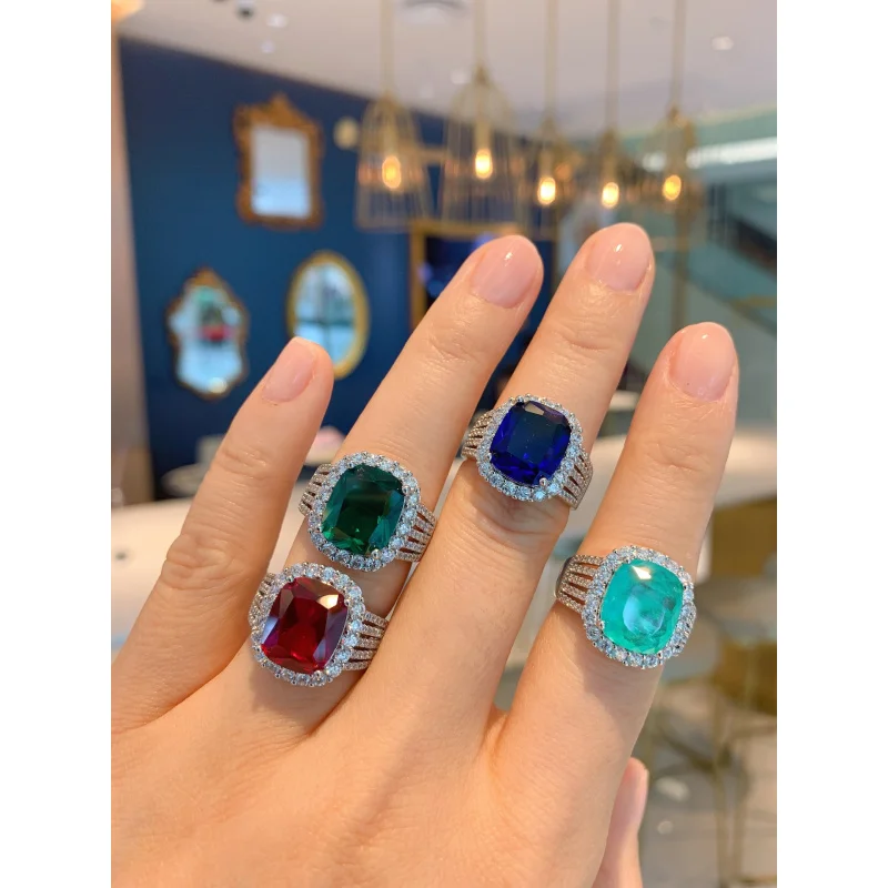 

Новое модное кольцо в европейском и американском стиле с фиолетовым, сапфирово-синим, красным корундом, изумрудом и парагонитом (четыре цвета) для женщин.