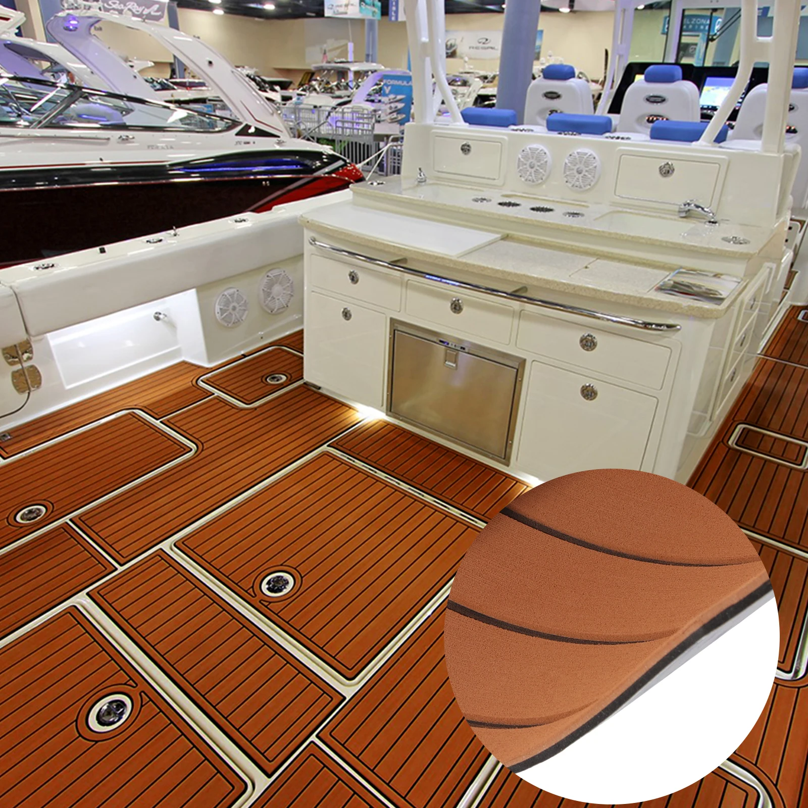 

Self-adhesive Marine Boat Flooring, EVA Foam, Yacht Teak Decking Sheet, Floor Pad Mat, Brown and Black Stripes, 6mm, 240x90cm