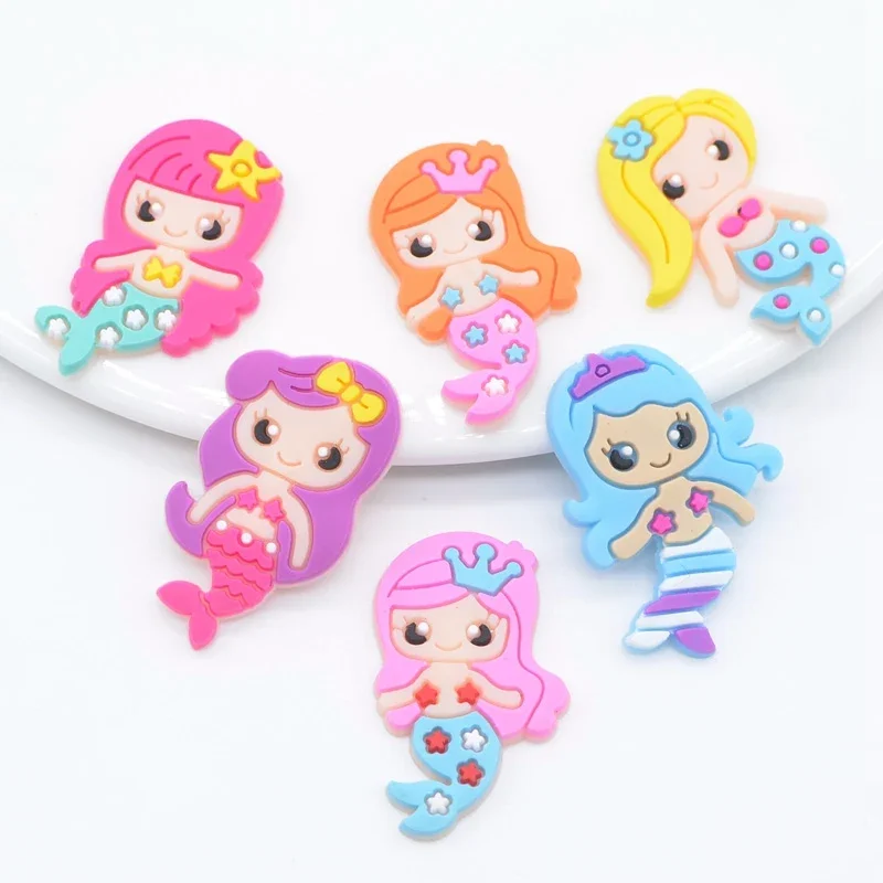 30Pcs/lots Mixed Mermaid Patches with Crown Starfish DIY Crafts Appliques 3D Girls Planar Figurine Accessories Bow Center