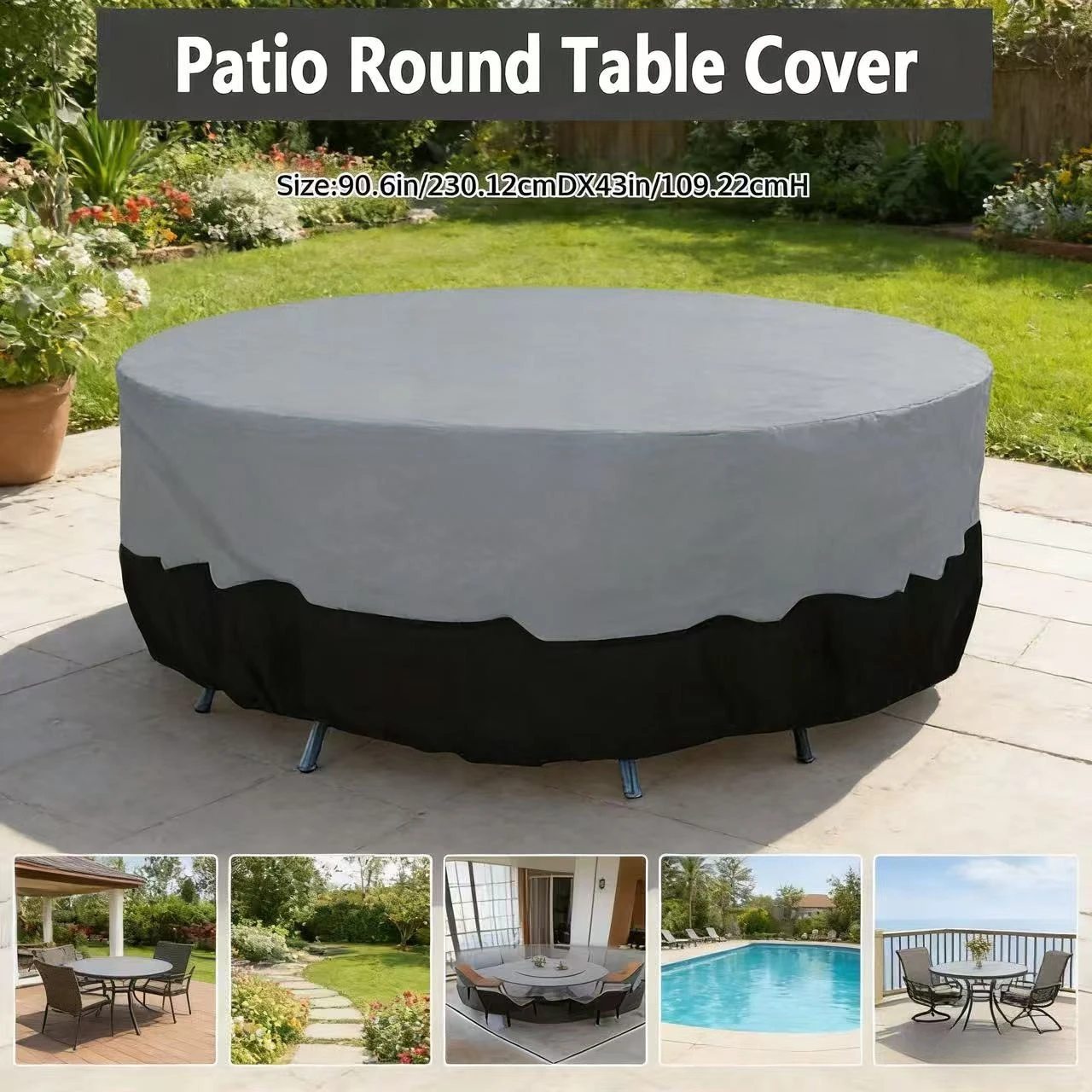 Round Patio Furniture Covers, Lounge Outdoor Furniture Covers, Patio Dining Table Covers (Black and Gray)