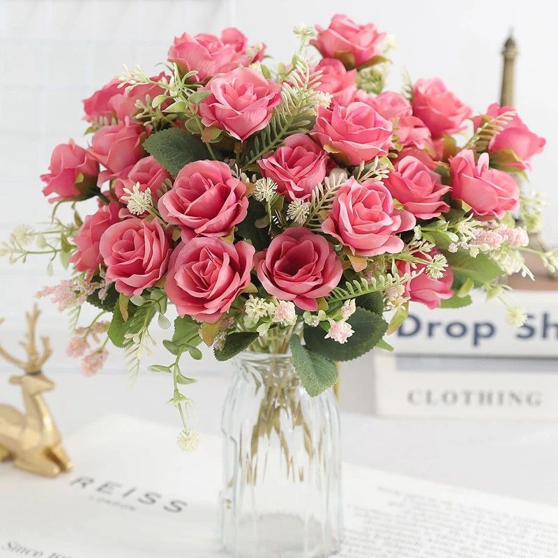 1/2 Stück künstlicher Rosenblumenstrauß für Zuhause, Raumdekoration, künstliche Blumen, Garten, Hochzeit, Party, Dekoration, Outdoor, Weihnachtsdekoration – Detail 10