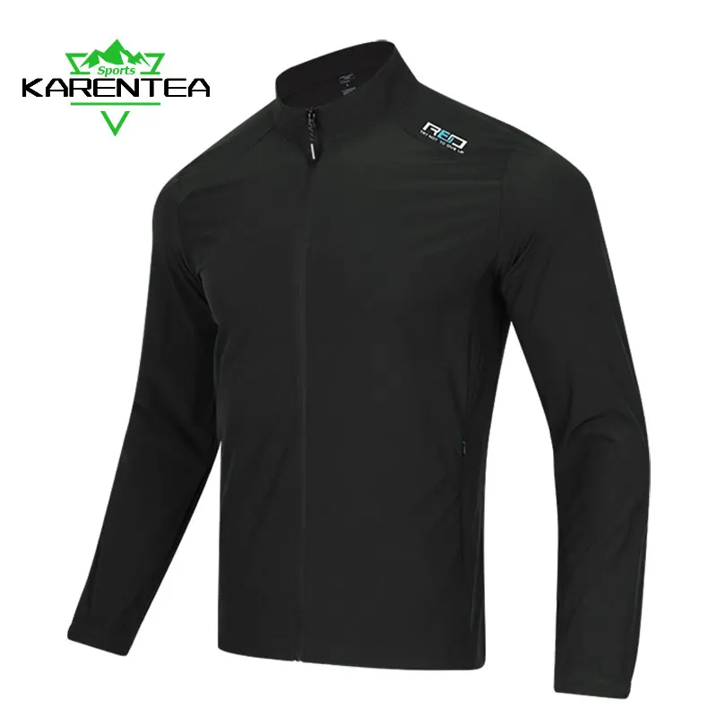 

Karentea Running Jacket Outdoor Thin Coat Slim Hiking Gym Men Jogging Fitness Long Sleeve Breathable Print Letter Summer Sports