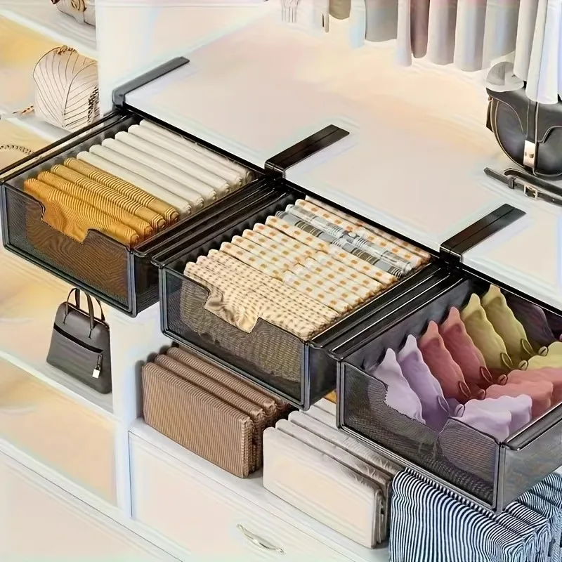 Under Desk Drawer Organizer Wire Mesh Metal No Drill Adhesive Pull Out Hanging Basket for Office Bedroom Black