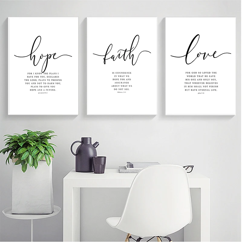 Bible Verse Poster and Prints Faith Hope Love Wall art Print Christian Quotes Canvas Painting Living Room Posters on the Wall