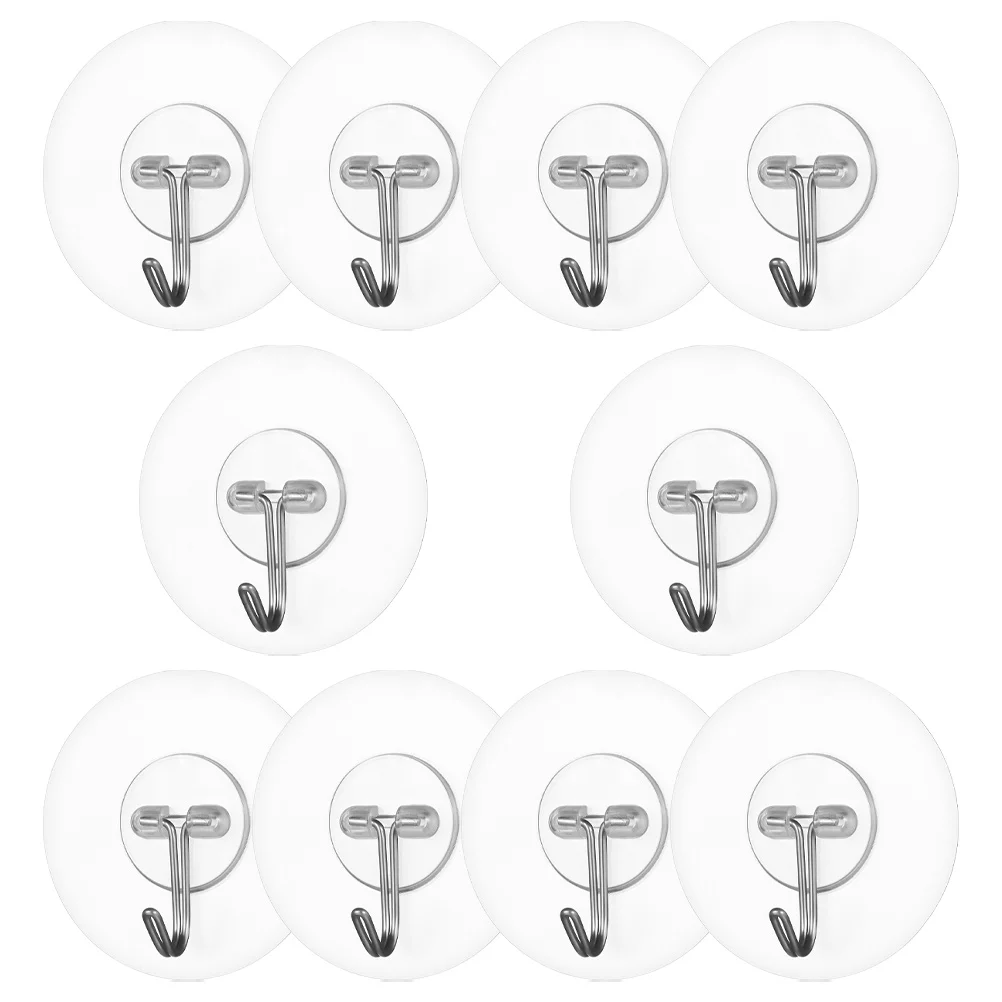 

10pcs Transparent Round Adhesive Hooks Wall Mount Hanger Key Holder No Marking Sticky Hook for Bag Hat Scarf Heavy Duty