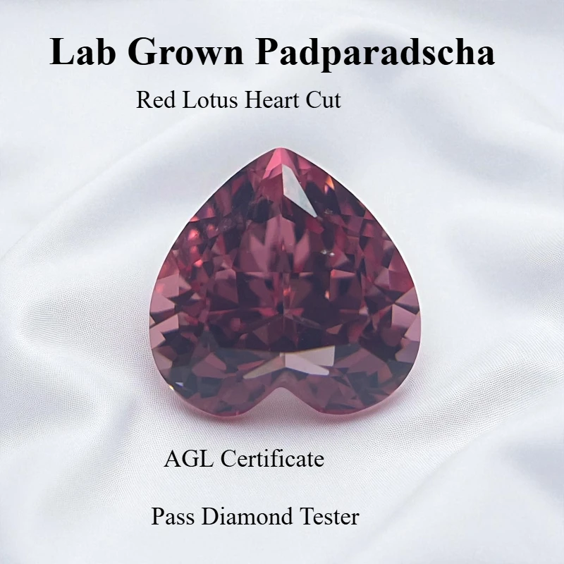 

Top Lab Grown Padparadscha Heart Red Lotus VVS1 For Charms Diy Jewelry Making Materials Selectable AGL Certificate