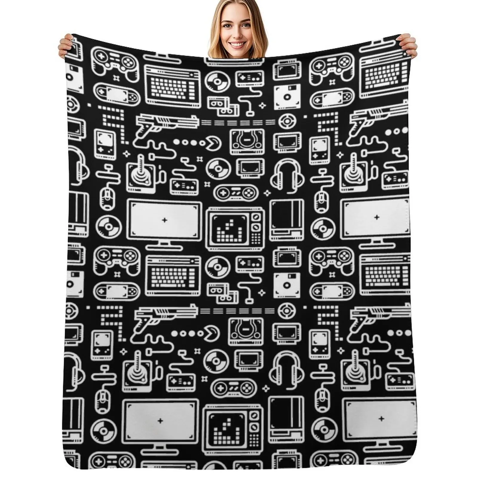 Retro Gamer Video Game Consoles, PC's, Controllers, Joysticks and Gamepads Throw Blanket Flannels decorative Blankets