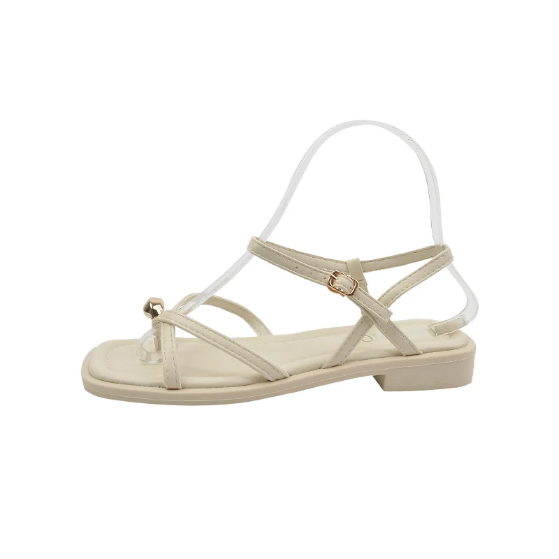 Beach Sandal Woman Luxury 2023 Summer Suit Female Beige Low-Heeled Shoes With Strap Flip Flops Platform Cross Fashion Comfort Ne