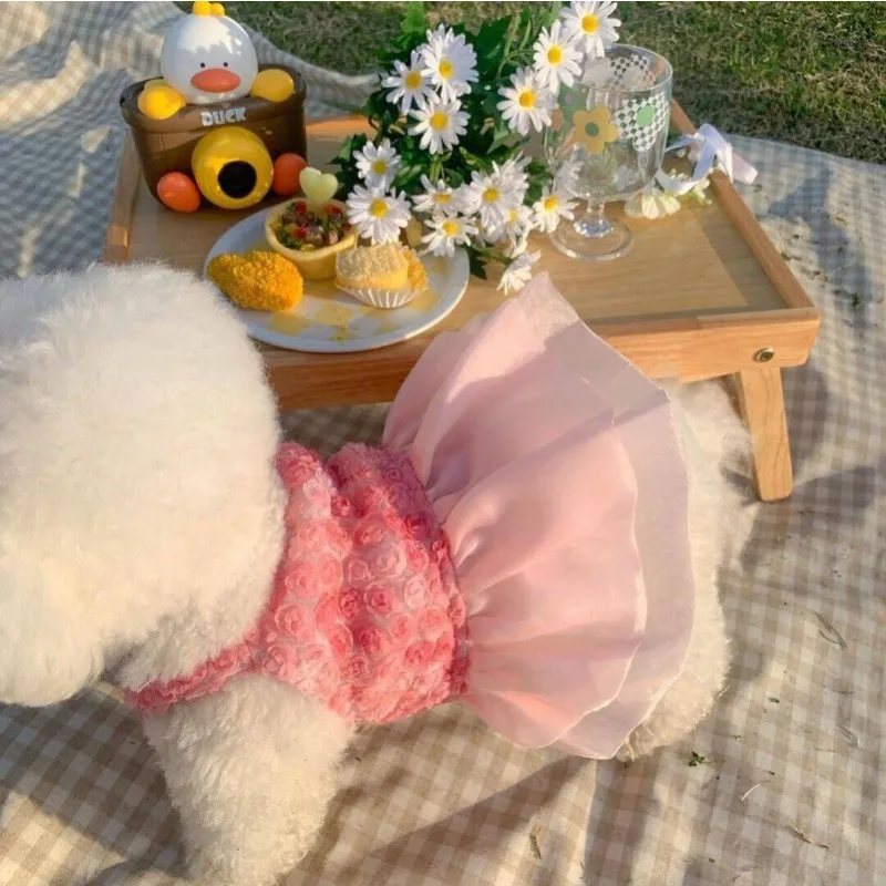 Dog Dress Puppy Spring Summer Clothes Pet Rose Wedding Dress Pet Skirt for Small Medium Dogs Pomerbi Bear Dog Cat Skirt