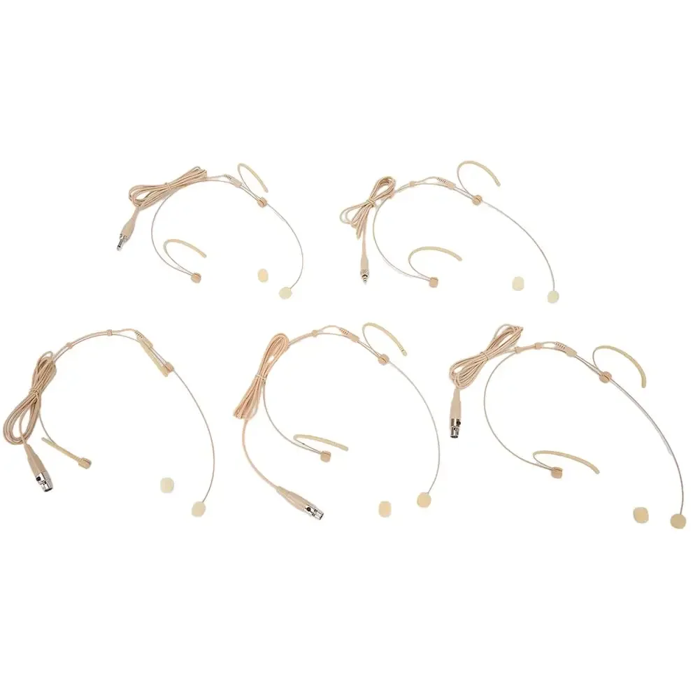 Beige Double Earhook Headset Mic Headworn Microphone 3.5mm 3 Pin For 4 Pin XLR Plug For Omnidirectional Microphone