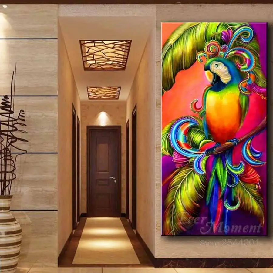 Ever Moment Chinese Mosaic Color Parrot Wall Paintings 3D Diamond Birds Bead 5D Art Animal Square Drills Diamond Painting ASF846