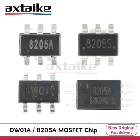 20PCS DW01 DW01A 8205A 8205S SOT23-6 TSSOP-8 SMD 6A 20V Dual N-Channel Enhancement Power MOSFET Chip SMD Battery Protection IC