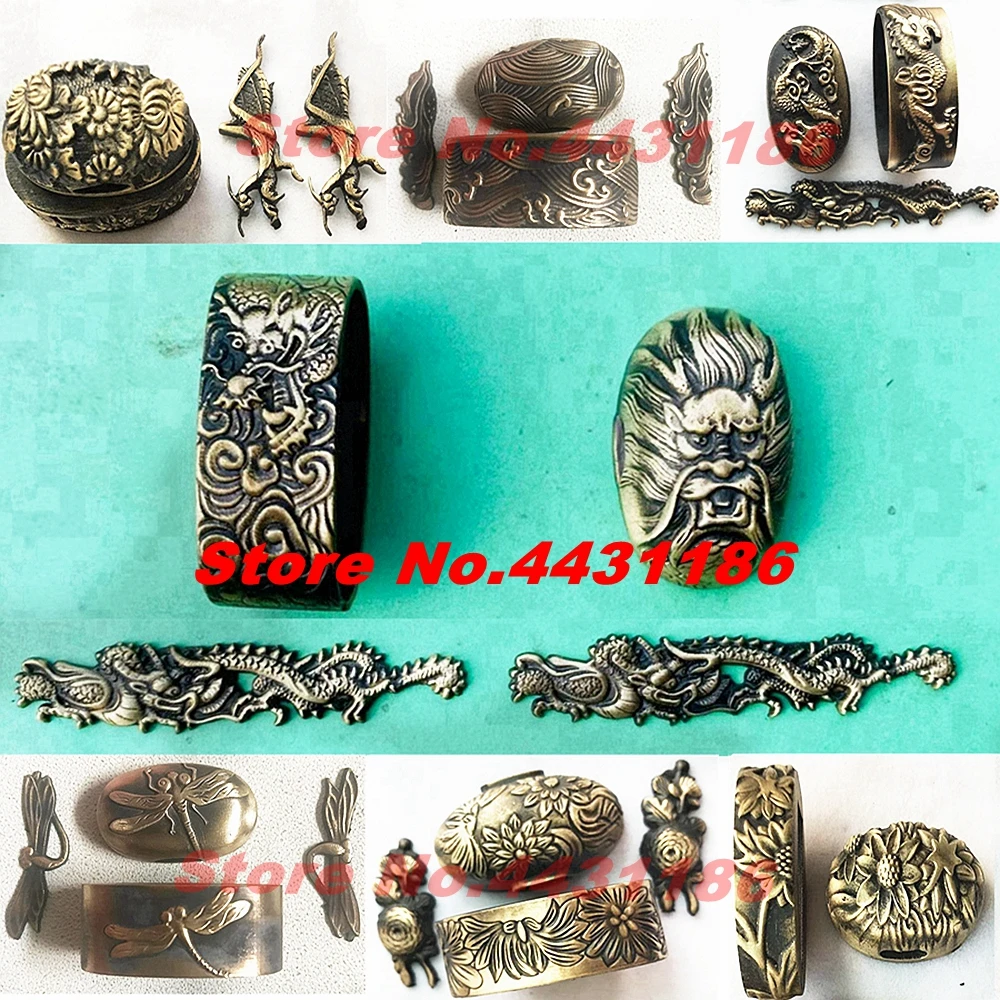 Набор японских самурайских Катан, вакидзаси, труто-мечей, латунные аксессуары, Кашира, фучи, менюки для Tsuka, металлические фурнитуры для творчества Набор японских самурайских Катан, вакидзаси, труто-мечей, латунные аксессуары, Кашира, фучи, менюки для Tsuka, металлические фурнитуры для творчества