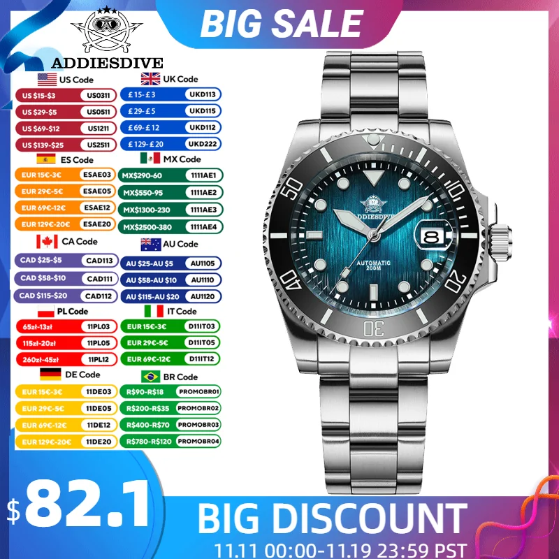 

ADDIESDIVE New 41mm Watch 8215 Automatic Mechanical Watch Top Brand Sapphire Glass Ceramic Bezel Luminous 200m Waterproof Diving