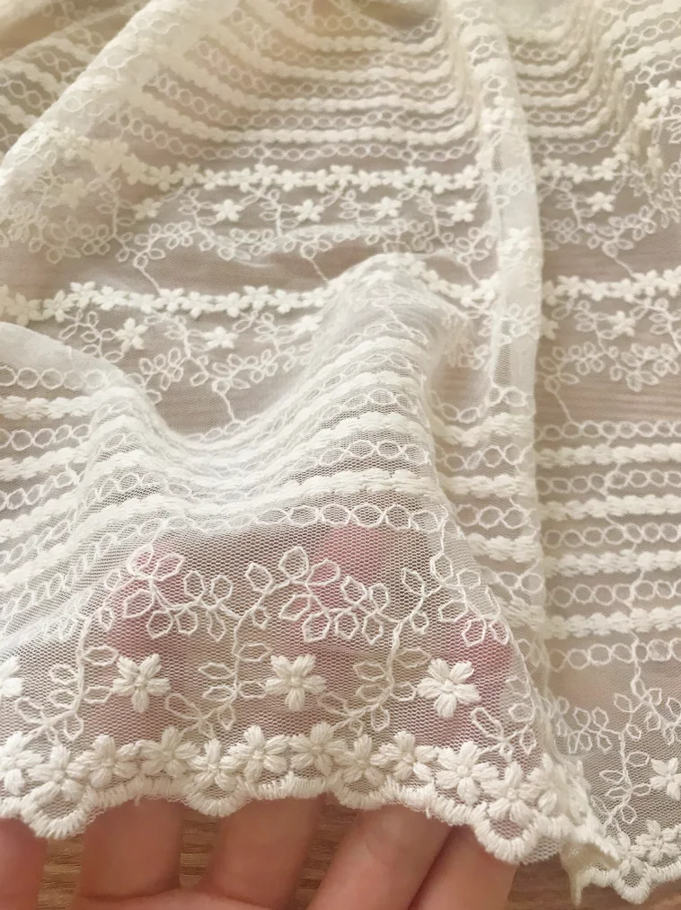 

1 ярд хлопкового вышитого кружева в винтажном стиле, ткань цвета слоновой кости, французское кружево, свадебная ткань, продается на метры