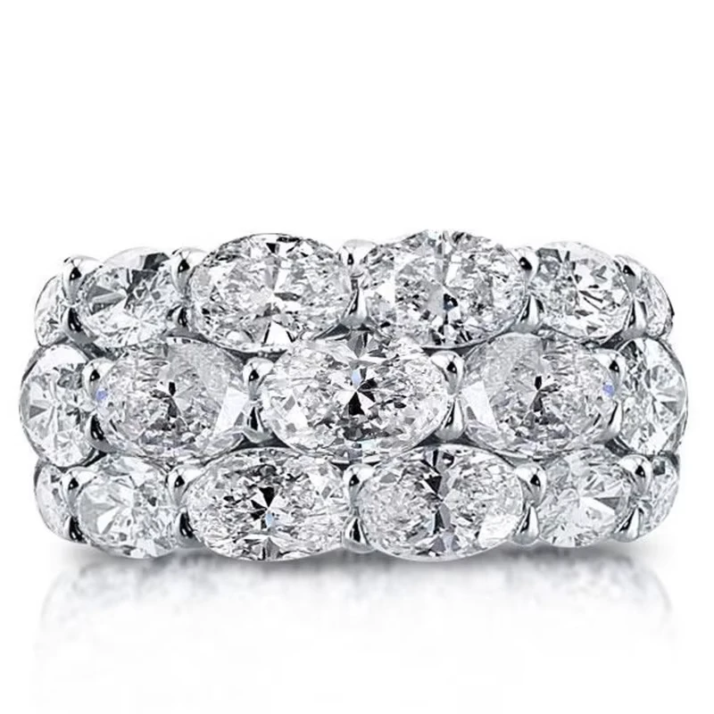 

Jianjie Full Paved Three Rows Zirconia Shining Rings for Women Silver Tone Wedding Engagement Light Luxury Ring Jewelry
