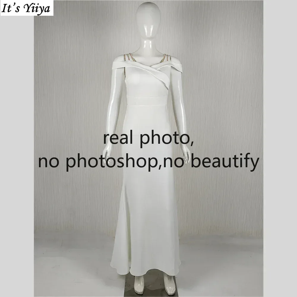 It's Yiiya Customized Evening Dress White off the Shoulder Mermaid Floor Length Women Simple Party Formal Gown DX310