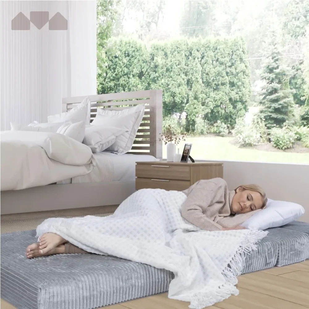 

#For Folding Sofa Mattress, Memory Foam Foldable Mattress with Ultra Soft & Washable Ribbed Fur Cover, Twin Size&