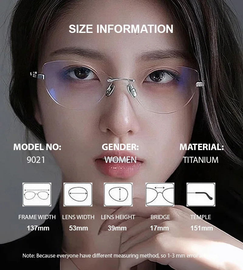 Quality Eyewear Men Rimless Glasses Frame Optical Eyeglasses for Women Fashion Prescription Lenses Spectacles