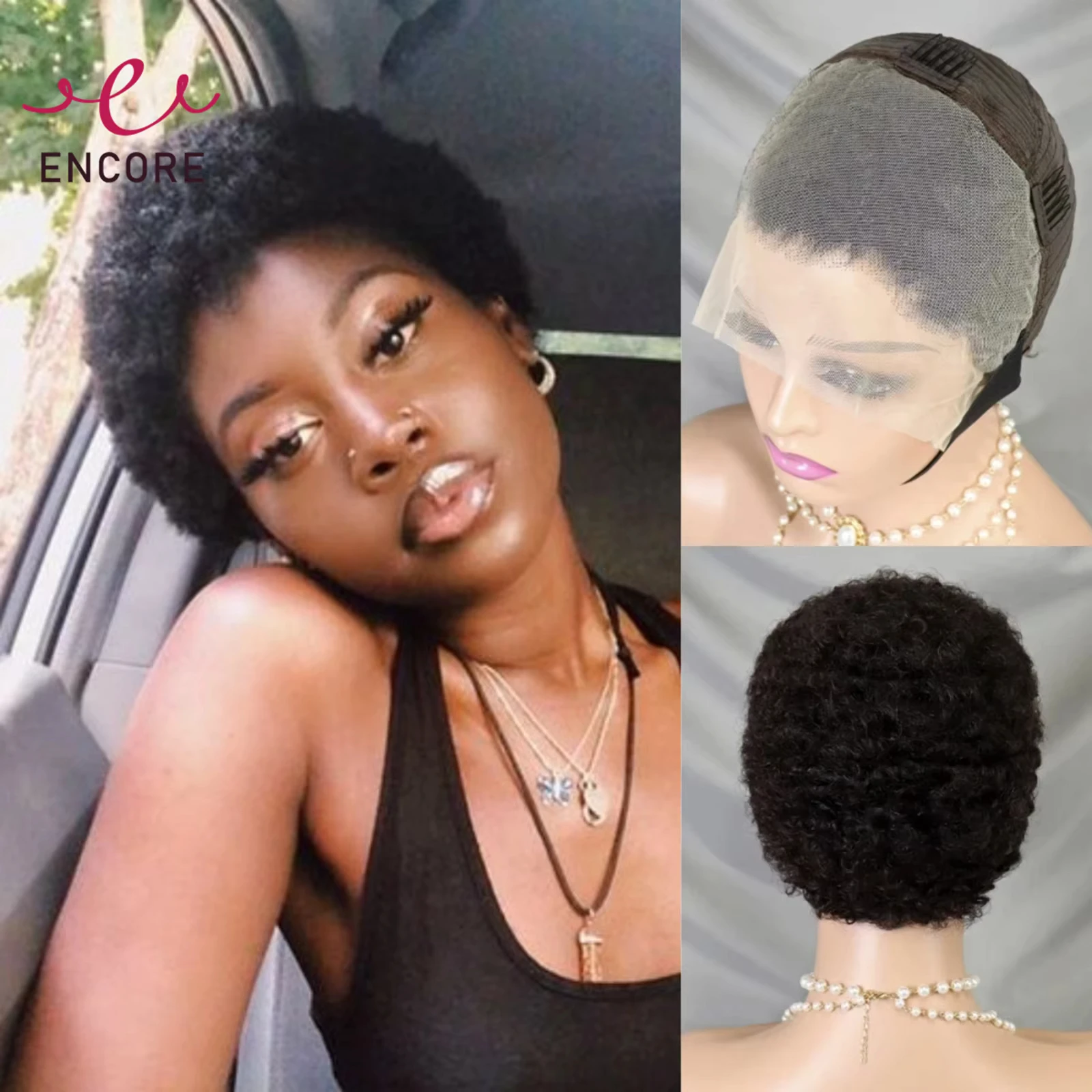 Afro verworrene lockige brasilianische Remy Echthaar-Perücken, natürliche 13 x 4 Spitze-Frontal-Bob-Perücke für schwarze Frauen, kurze Bob-Perücke mit transparenter Spitze