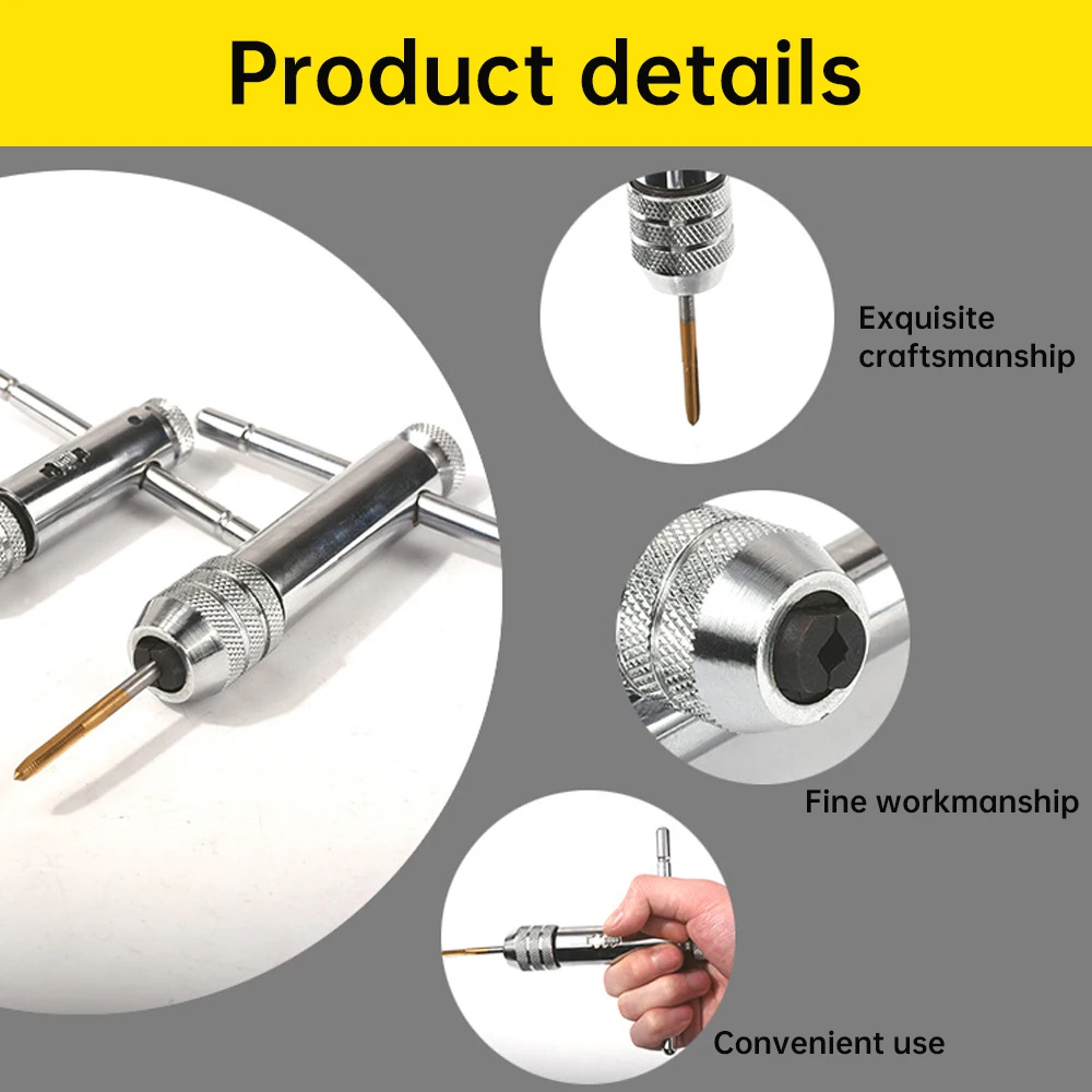 Adjustable M3-M8 T-Handle Ratchet Tap Wrench Tap Screw Holder Male Thread Metric Plug Mechanical Workshop Tools Hand Tool