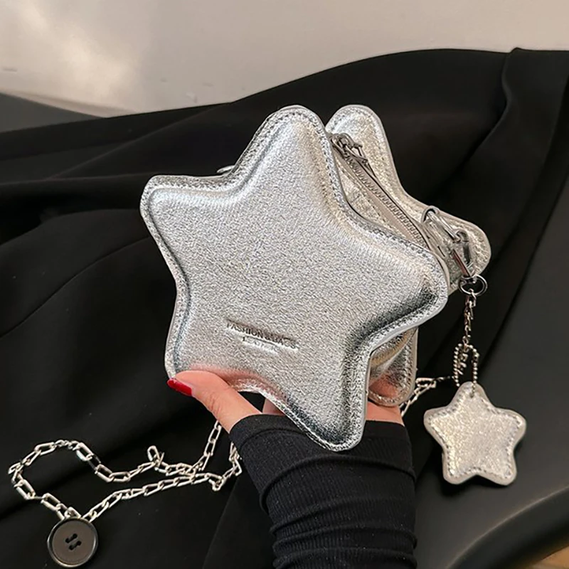 

Richme Y2K Mini Crossbody Shoulder Bags Women Individuality Star Shaped Silver Lipstick Bolso Mujer Aesthetic Chains Luxury Bag