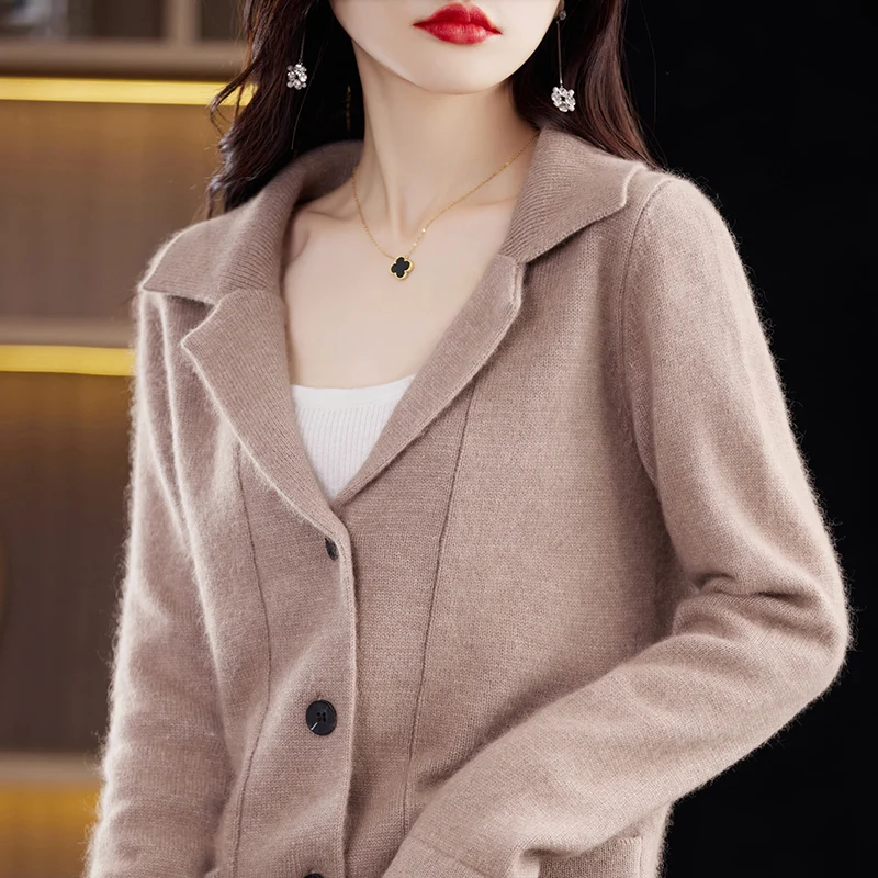 Autumn and Winter 2023New Mink Cashmere Sweater Women\'s Cardigan Korean Plus-Size Loose Lapel Suit Knitted Sweater Thickened Top