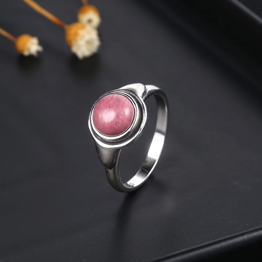 Simple Ring Jewelry Natural Labradorite S925 Silver Round Tiger Eye Moonstone Ring for Women Wedding Party Luxury Gift